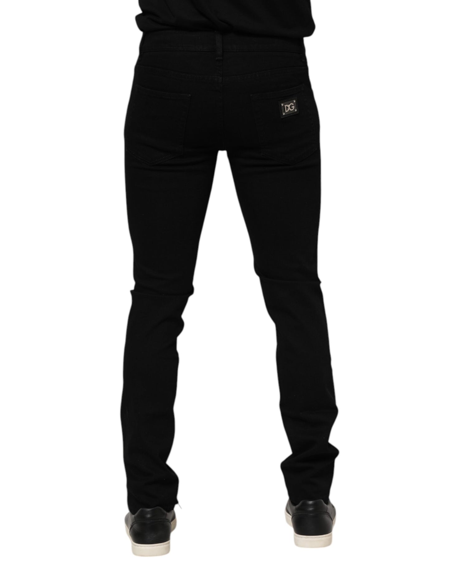 Dolce & Gabbana Dunkelblaue Baumwoll-Logo-Plakette GOLD Denim Jeans