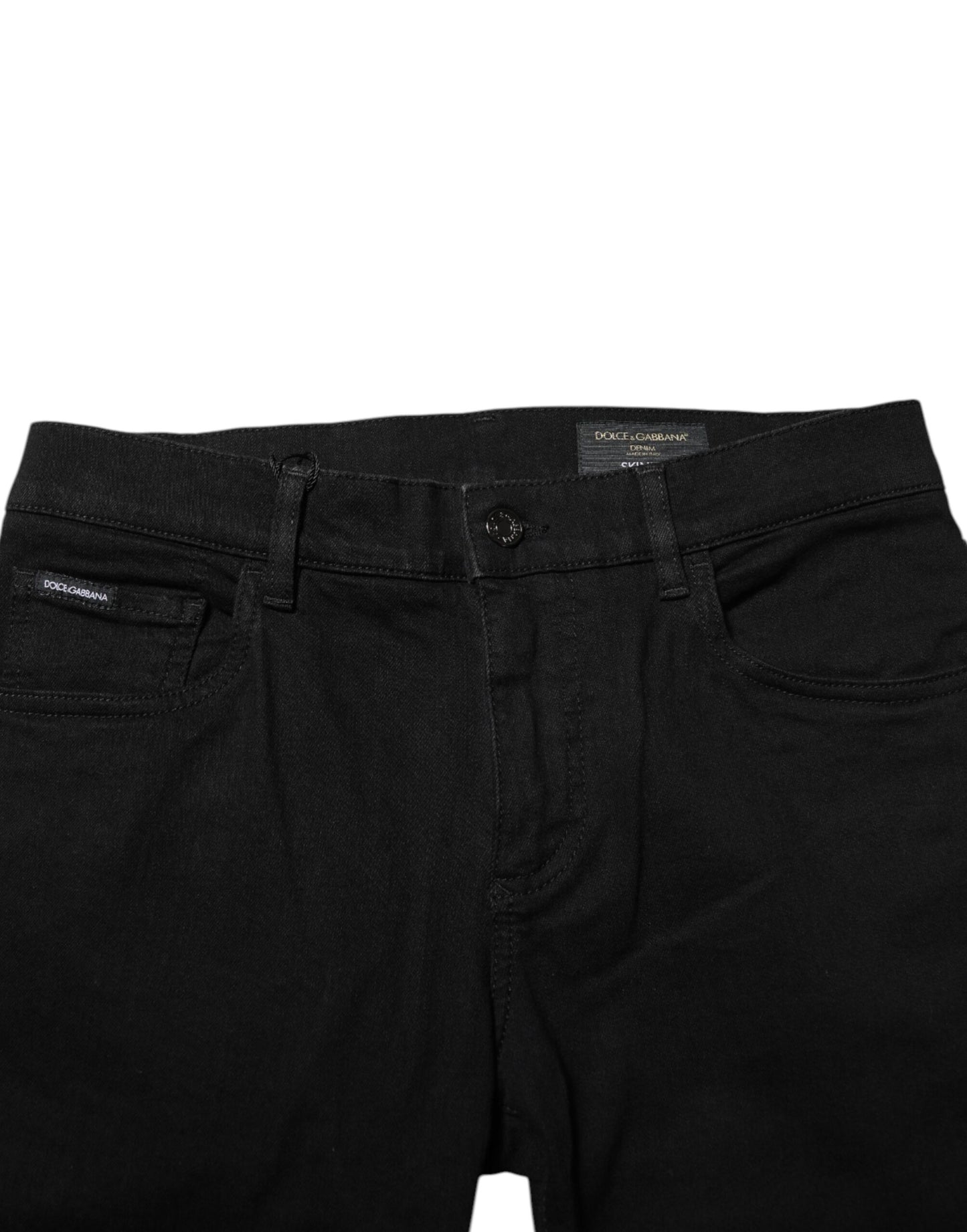 Dolce & Gabbana Dunkelblaue Baumwoll-Logo-Plakette GOLD Denim Jeans