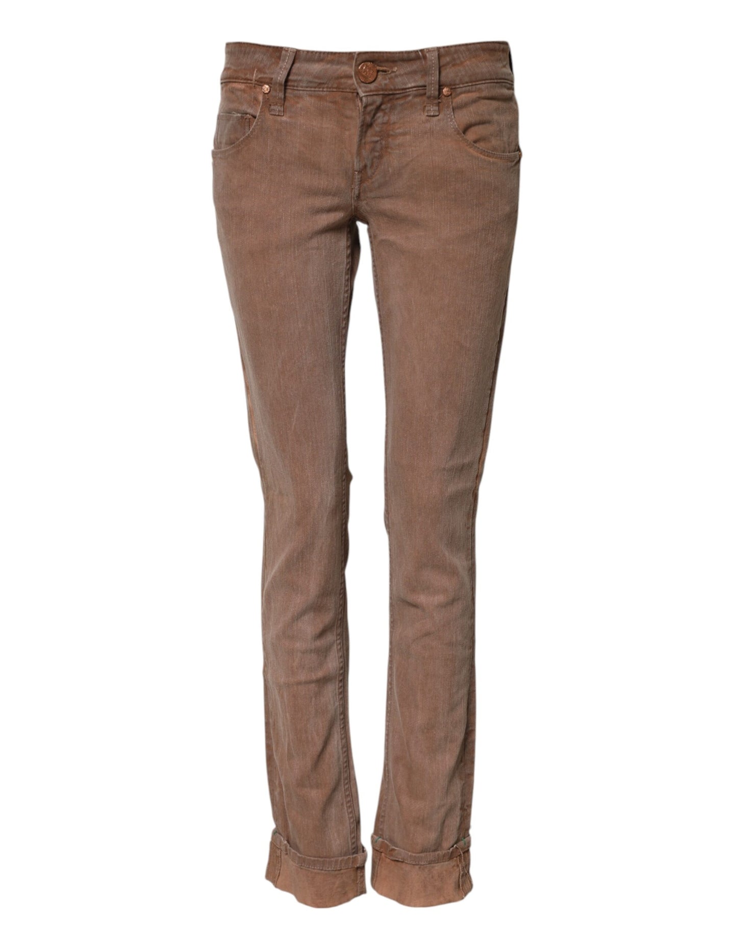 Acht Braune Slim Fit Denim Jeans mit niedriger Taille aus Baumwolle