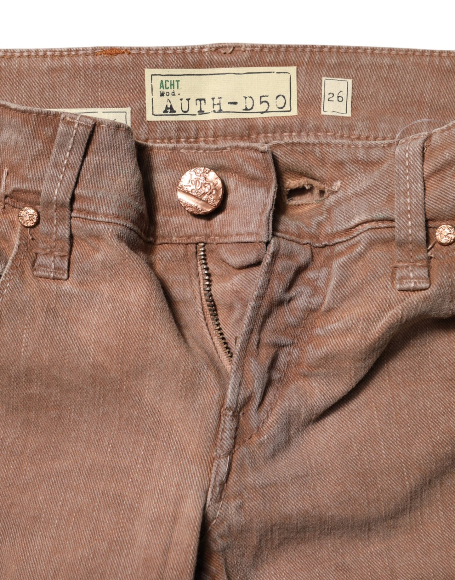 Acht Braune Slim Fit Denim Jeans mit niedriger Taille aus Baumwolle