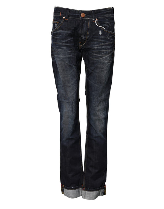 Acht Blaue Denim-Jeans mit mittlerer Taille aus gewaschener Baumwolle