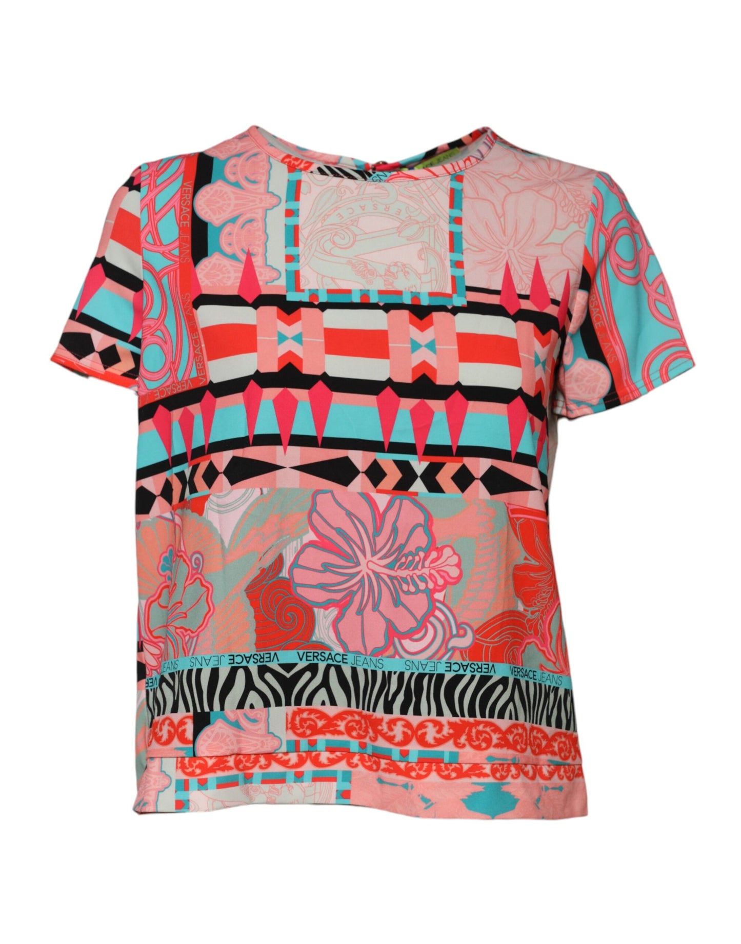 Versace Jeans Multicolor Print Kurze Ärmel Frauen Bluse Top