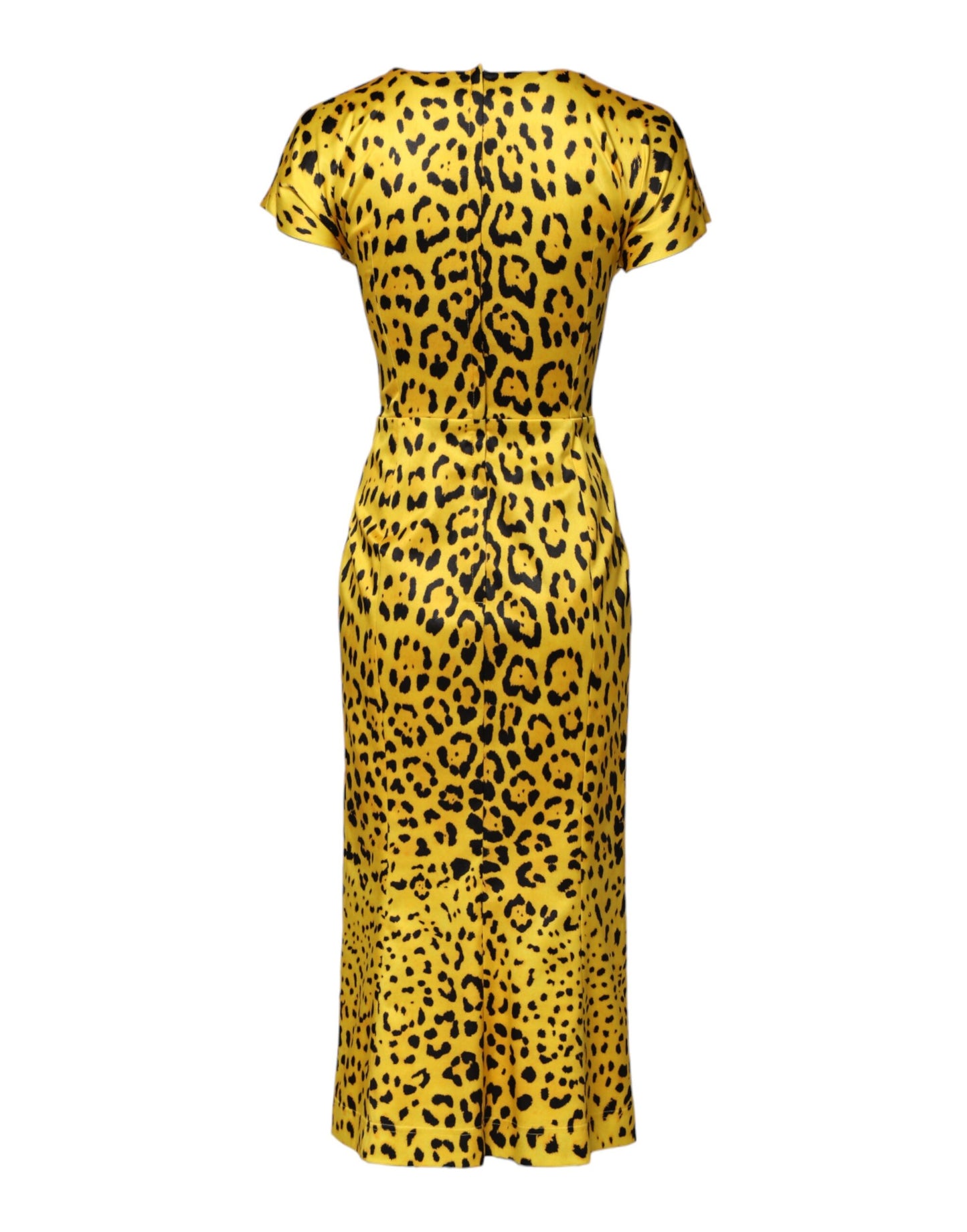 Dolce & Gabbana Gelbes Polyester-Leopard-Midi-Etuikleid