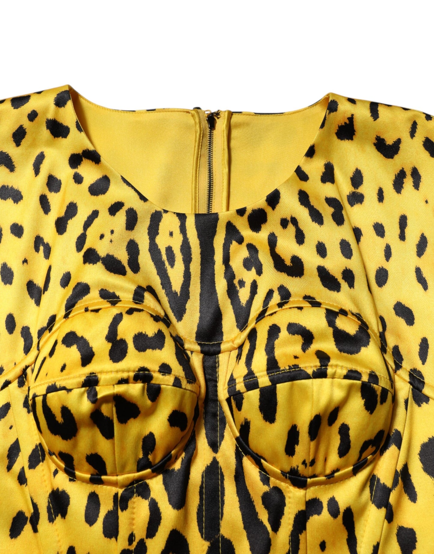 Dolce & Gabbana Gelbes Polyester-Leopard-Midi-Etuikleid