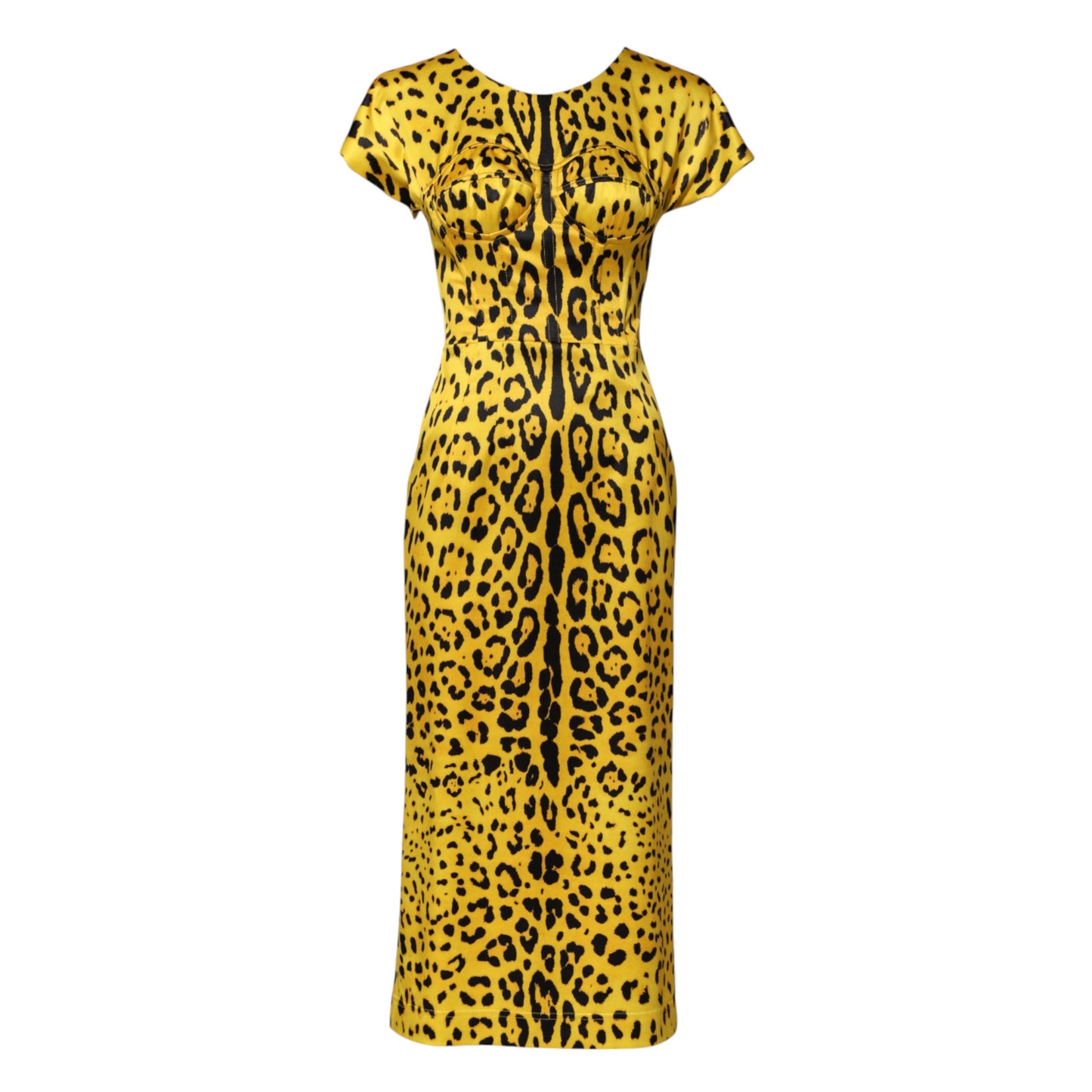 Dolce & Gabbana Gelbes Polyester-Leopard-Midi-Etuikleid