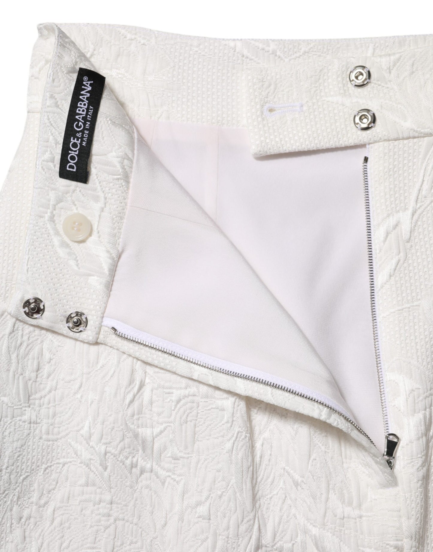 Dolce & Gabbana Weißer geblümter Brokatrock in A-Linie mit hoher Taille