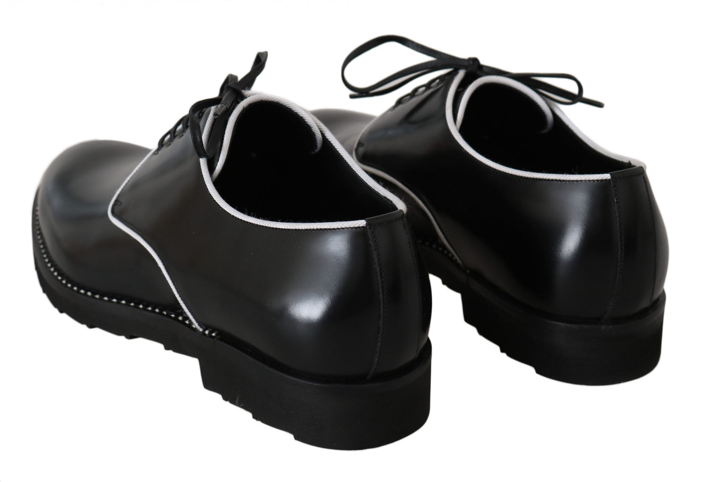 Dolce & Gabbana Schwarzes Leder Weiße Linie Kleid Derby Schuhe
