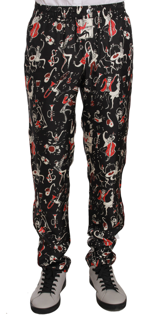 Dolce & Gabbana Rote Musikinstrumenten-Print Nachtwäsche-Hose