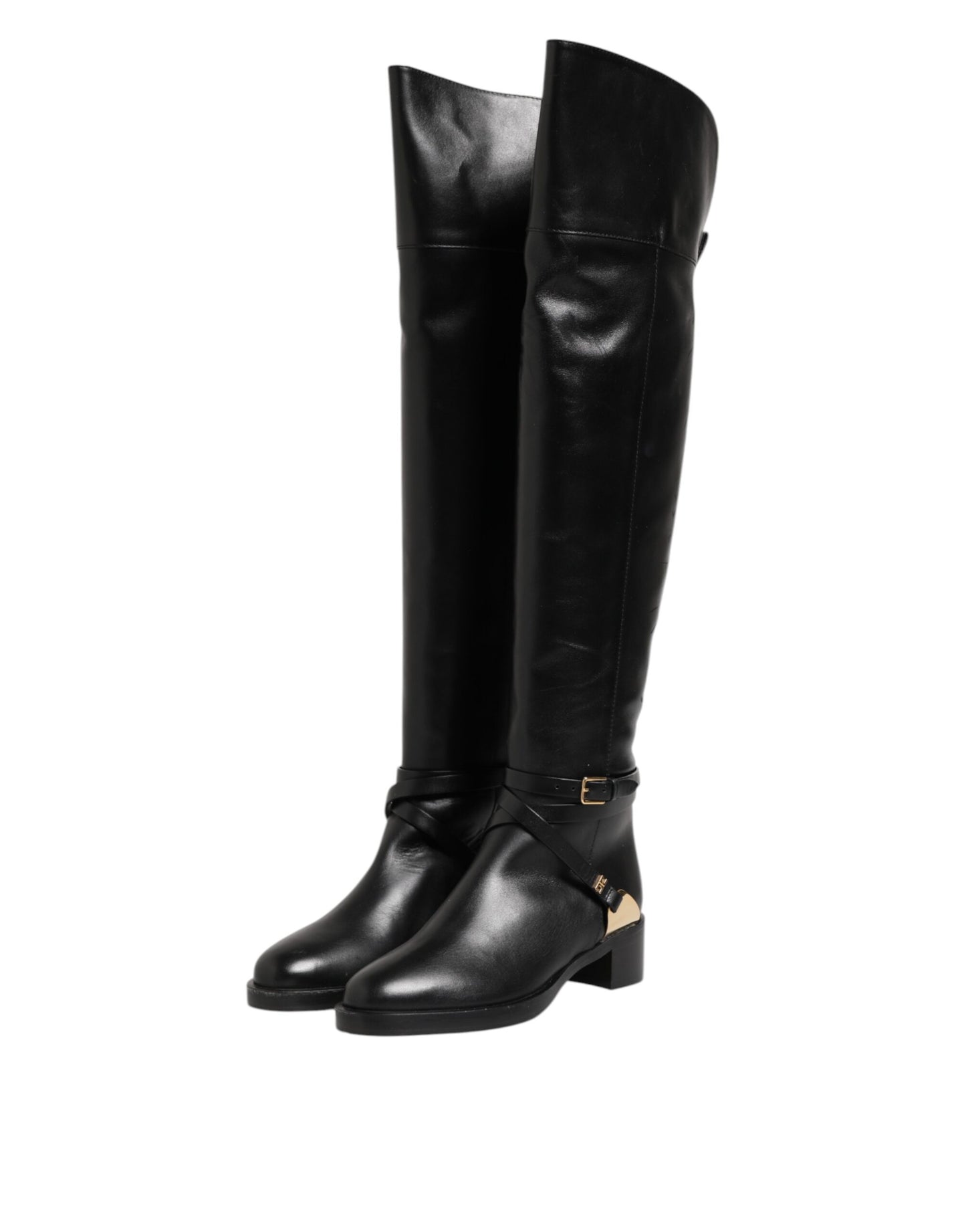 Elisabetta Franchi Schwarze Lederschnallenstiefel Schuhe