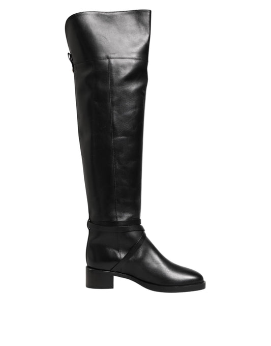 Elisabetta Franchi Schwarze Lederschnallenstiefel Schuhe