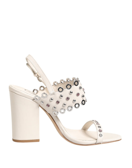 ASH Weiße Blockabsatz-Sandalen mit Nieten-Viertelriemen Schuhe