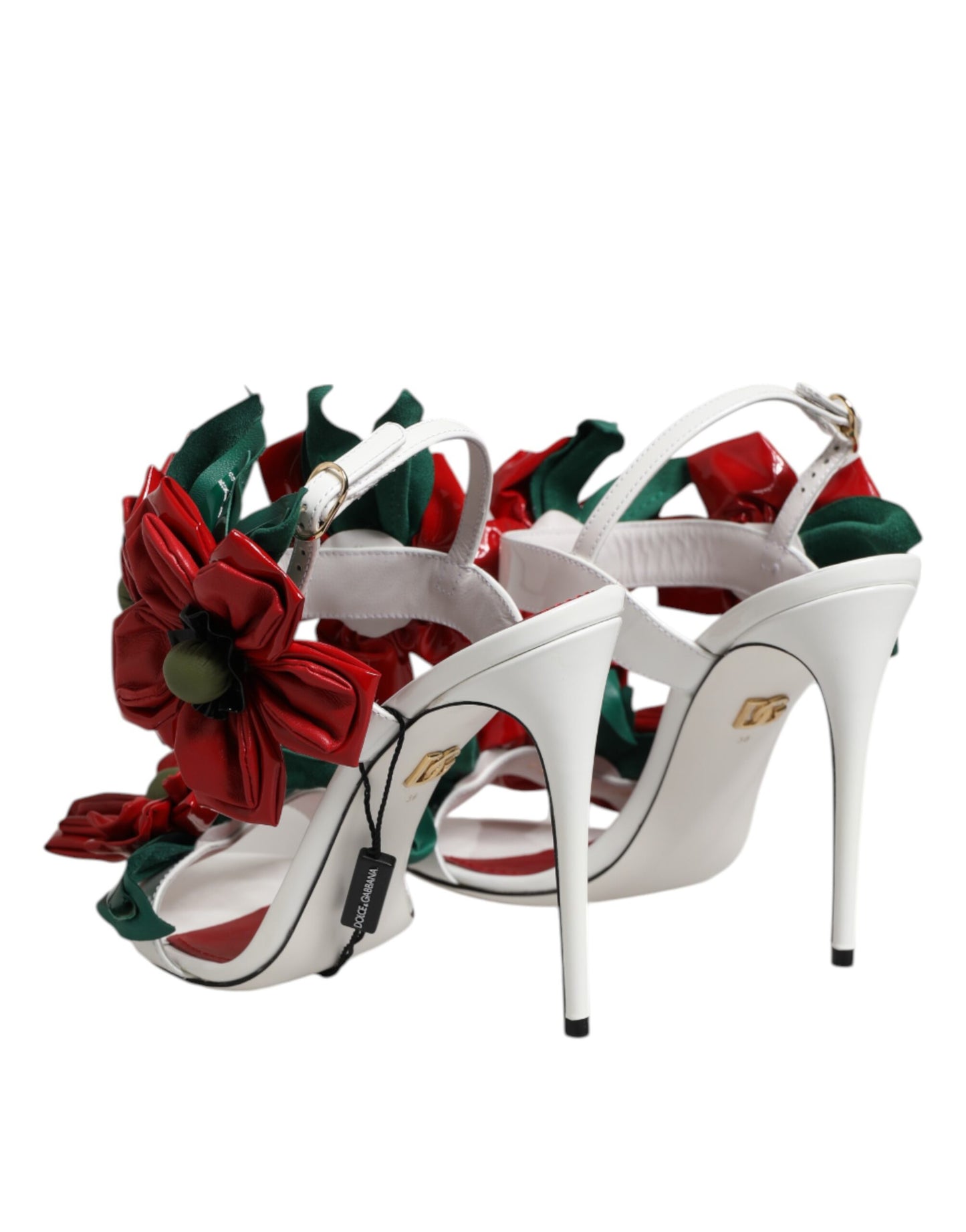 Dolce & Gabbana Weiße Leder Sandalen mit Blumenverzierung Schuhe