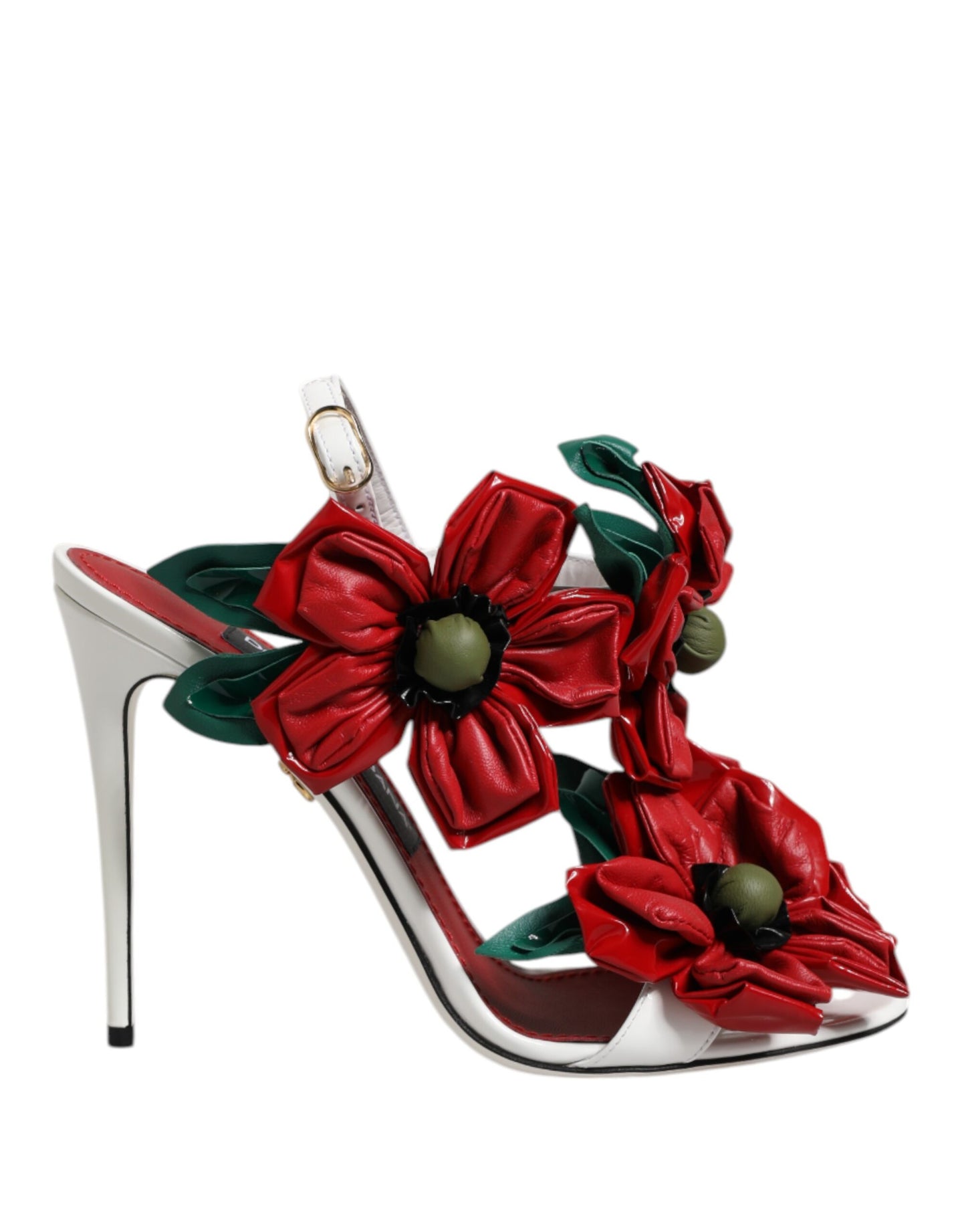 Dolce & Gabbana Weiße Leder Sandalen mit Blumenverzierung Schuhe
