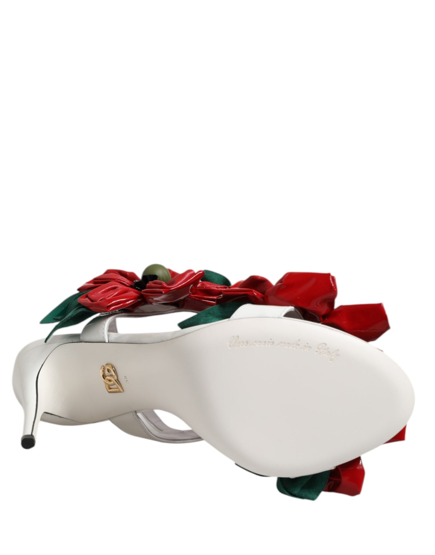 Dolce & Gabbana Weiße Leder Sandalen mit Blumenverzierung Schuhe