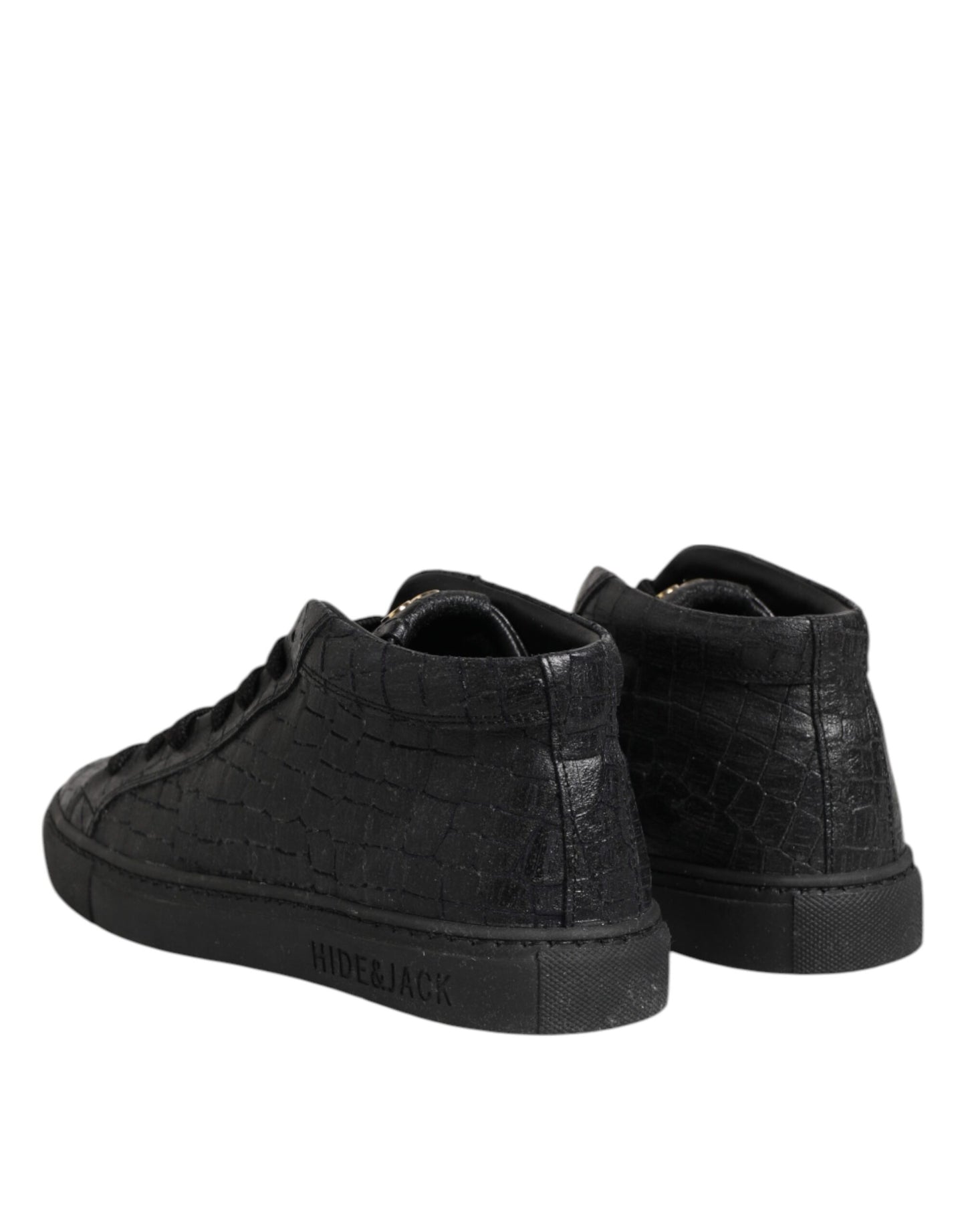 HIDE & JACK Schwarze Leder Schnürsenkel Mid Top Sneakers Schuhe