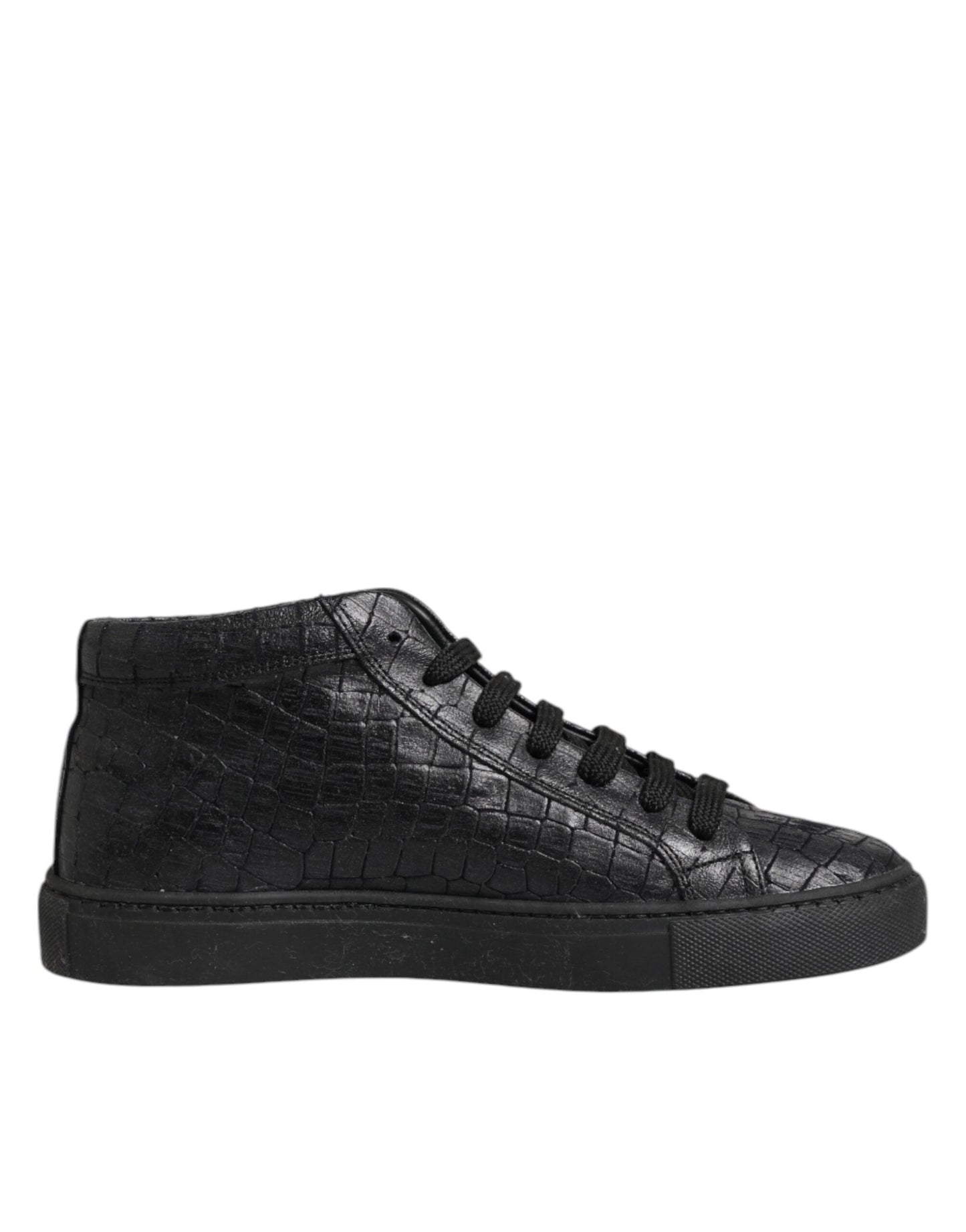 HIDE & JACK Schwarze Leder Schnürsenkel Mid Top Sneakers Schuhe