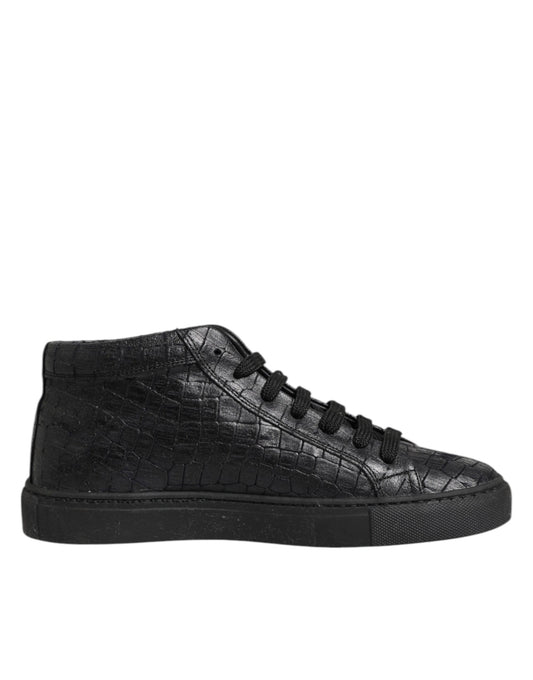 HIDE & JACK Schwarze Leder Schnürsenkel Mid Top Sneakers Schuhe