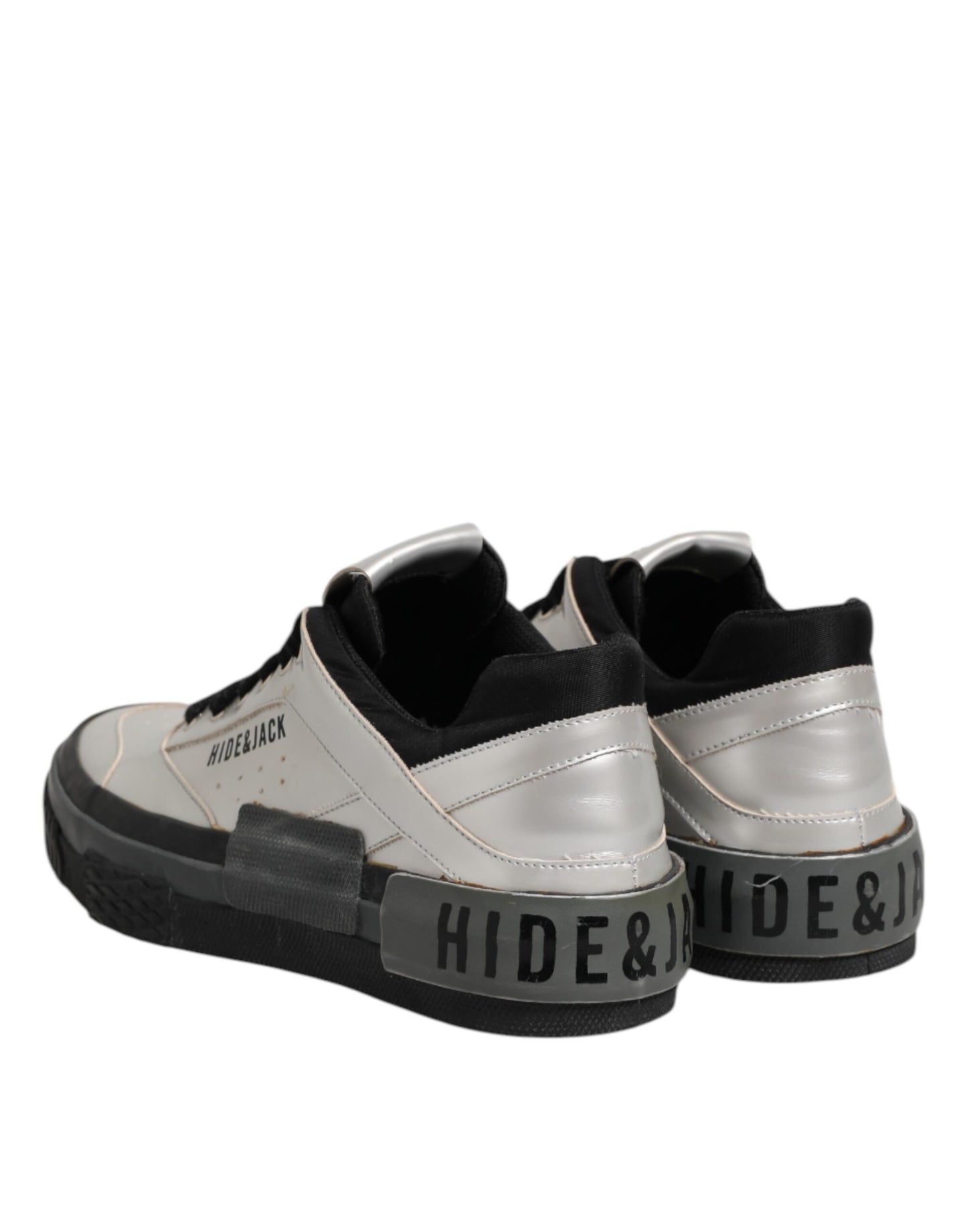 HIDE & JACK Silberne Leder Schnürschuhe Low Top Sneakers Schuhe