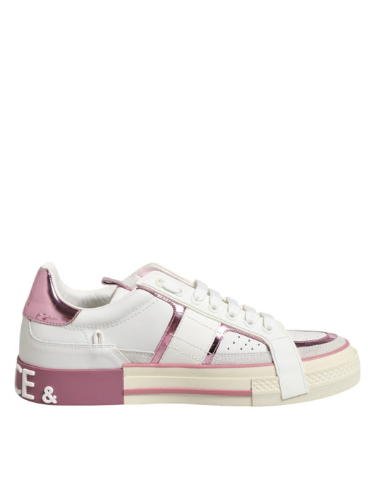 Dolce & Gabbana Weißes Leder DG Logo Low Top Sneakers Schuhe