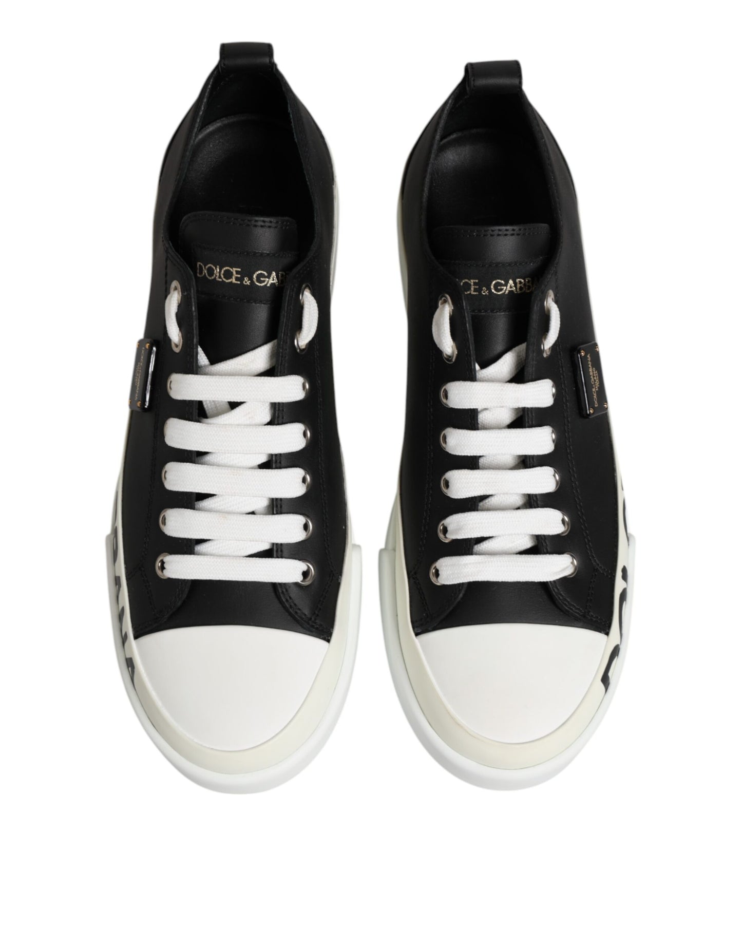 Dolce & Gabbana Schwarz Weiß Leder Low Top Sneakers Schuhe