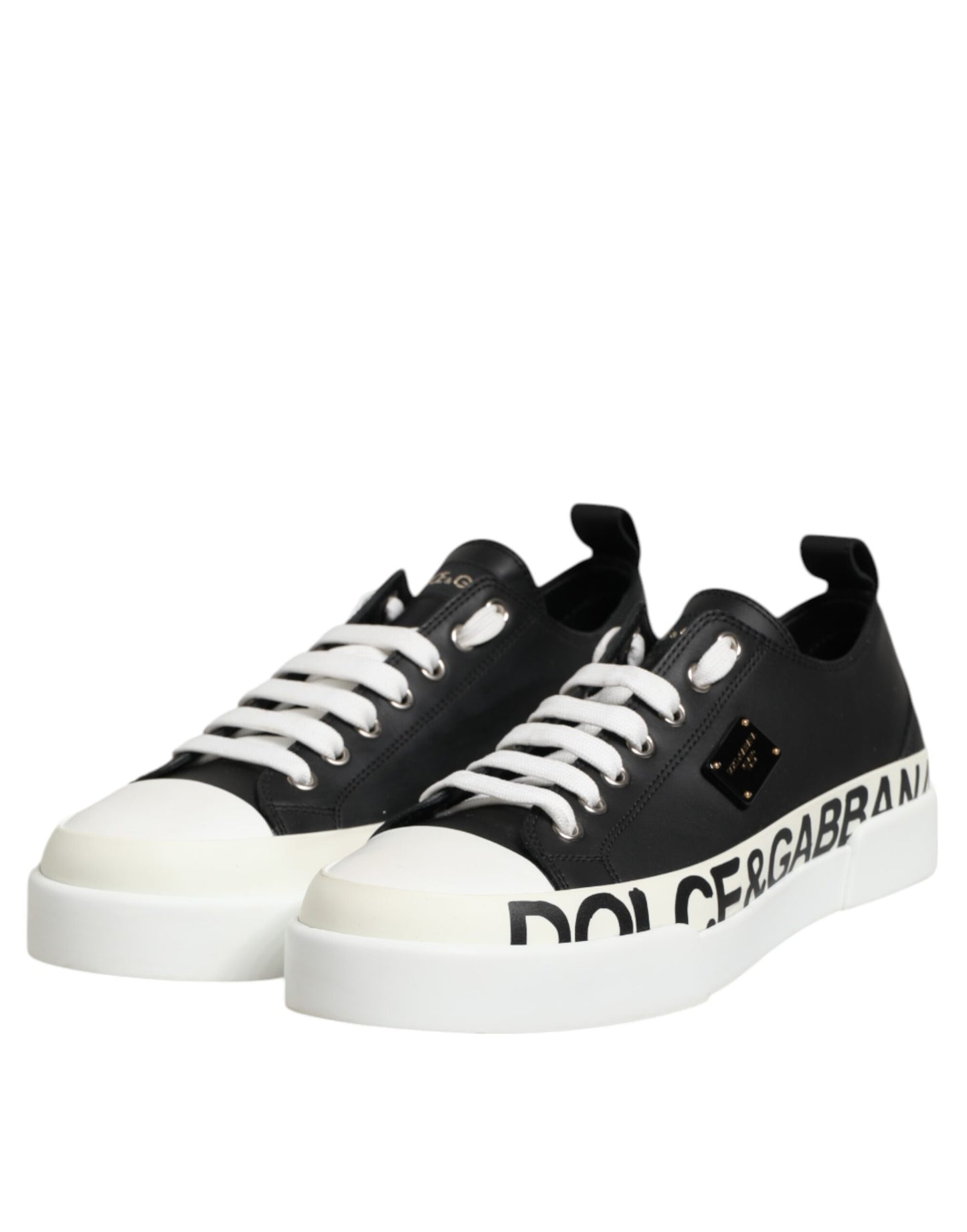 Dolce & Gabbana Schwarz Weiß Leder Low Top Sneakers Schuhe