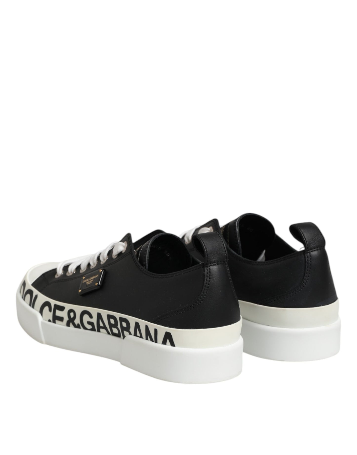 Dolce & Gabbana Schwarz Weiß Leder Low Top Sneakers Schuhe