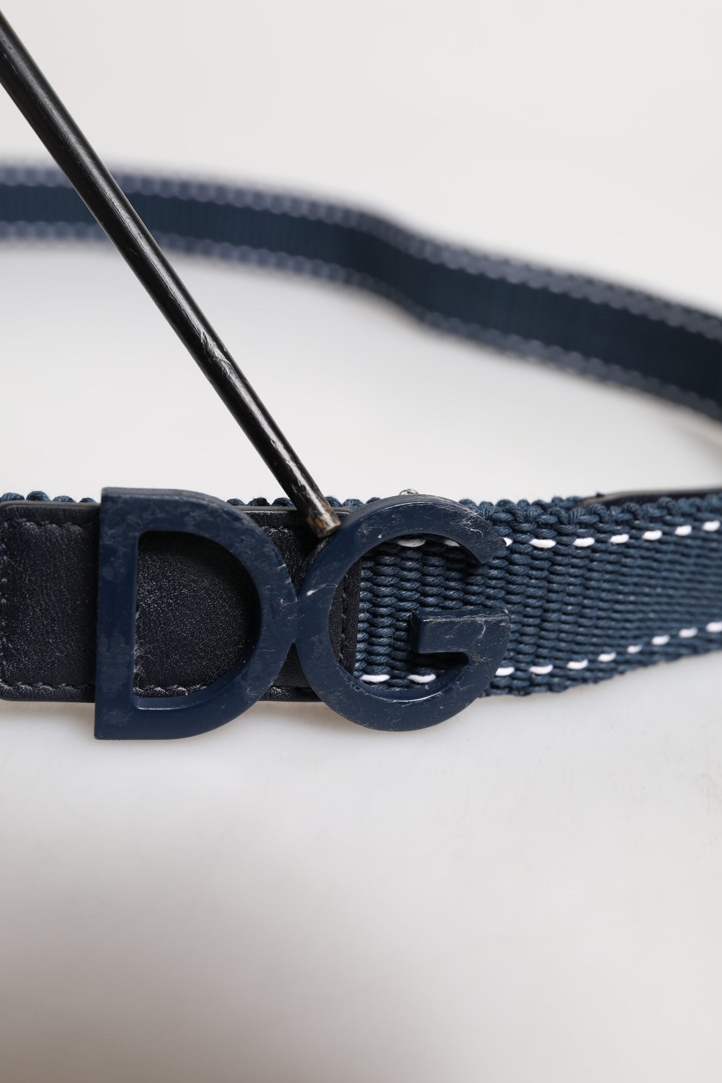 Dolce & Gabbana Blau Weiß Baumwolle DG Logo Metallschnalle Gürtel