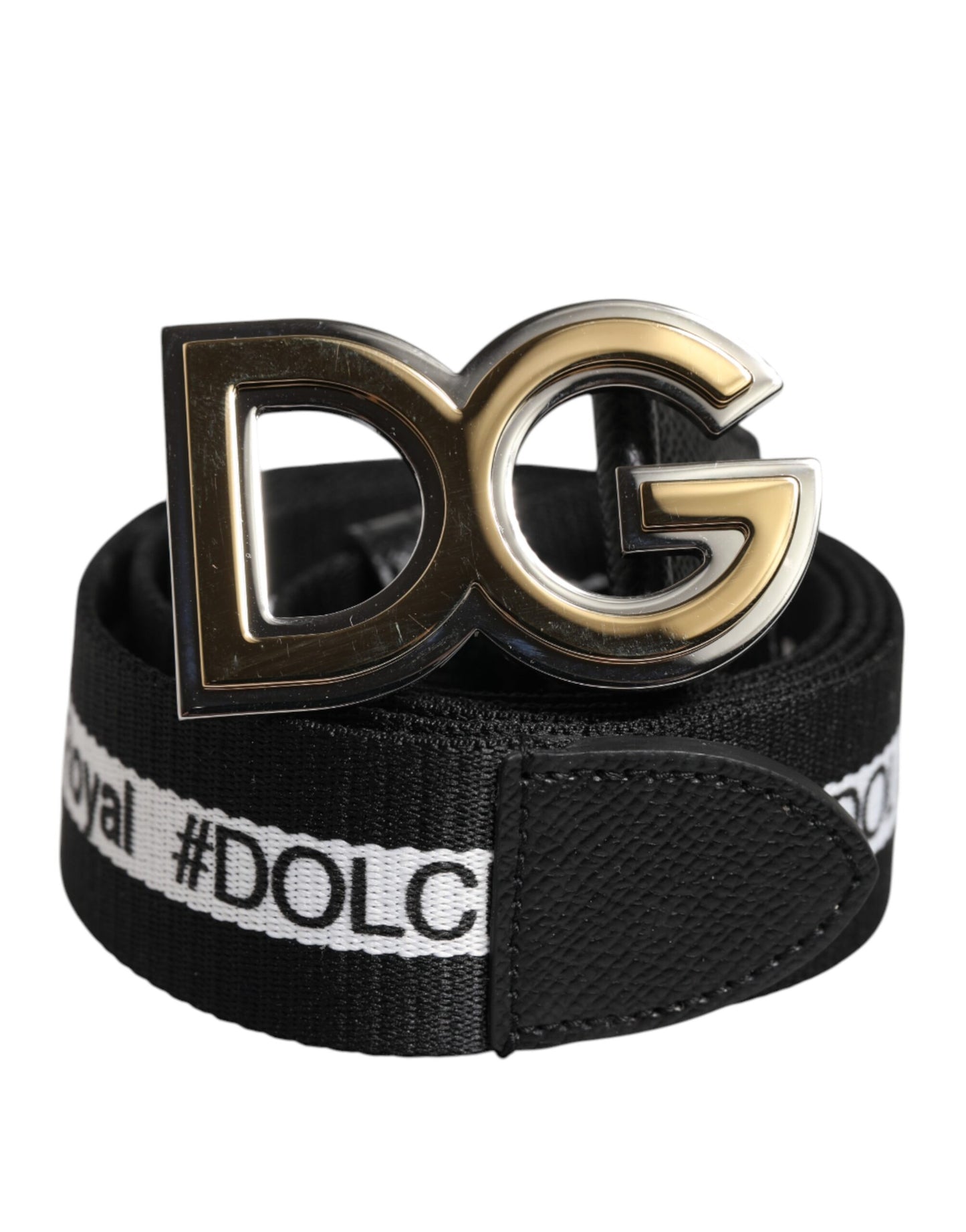 Dolce & Gabbana Schwarzer Baumwollgürtel mit goldener Schnalle und DG-Logo