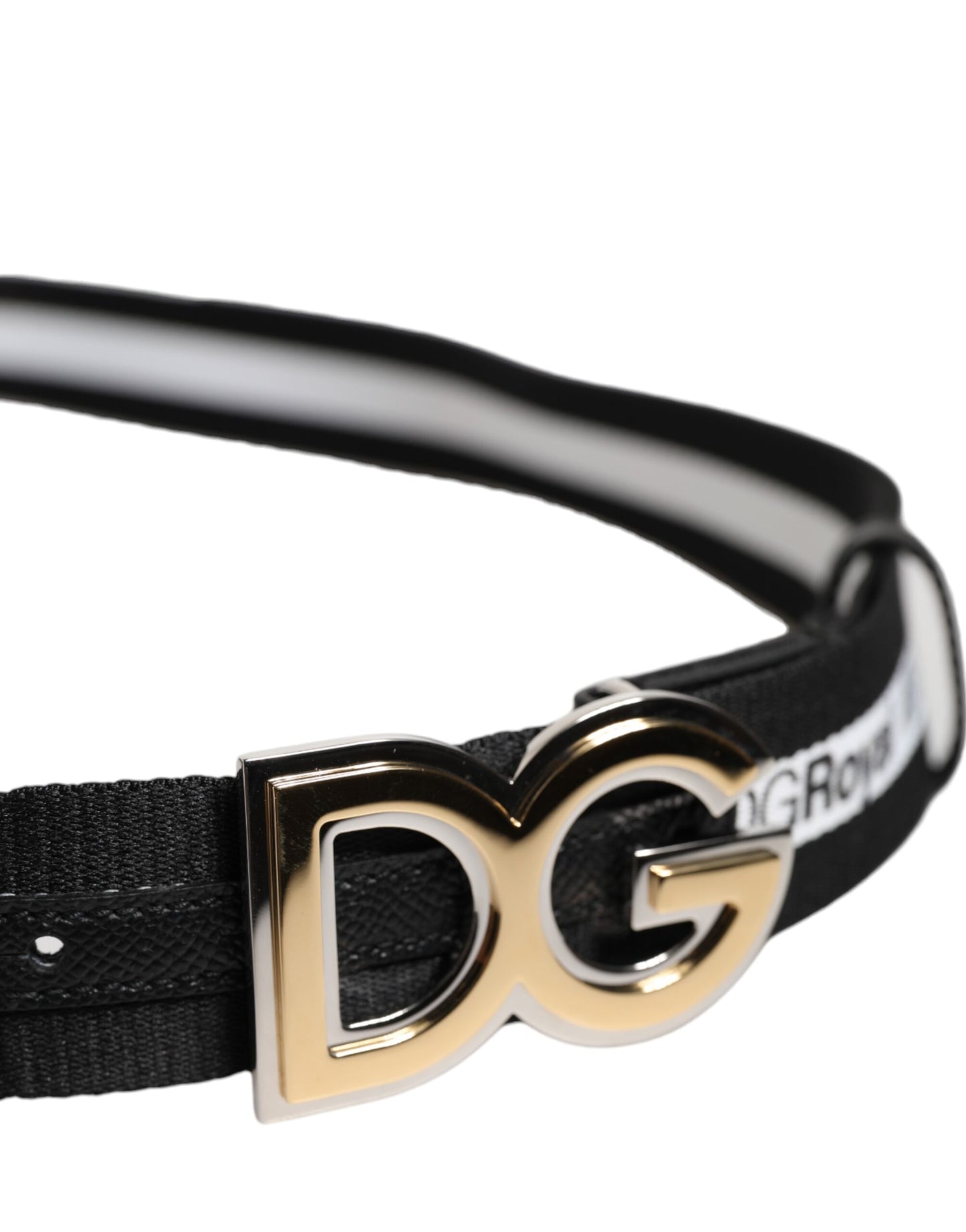 Dolce & Gabbana Schwarzer Baumwollgürtel mit goldener Schnalle und DG-Logo