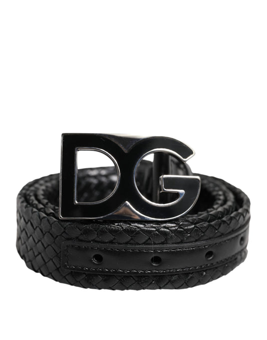 Dolce & Gabbana Schwarzer klassischer Leder DG Logo Schnallengürtel