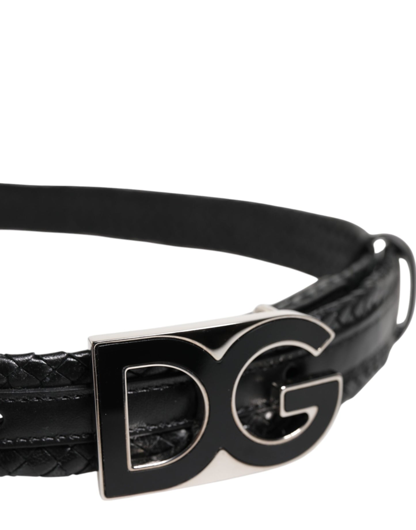 Dolce & Gabbana Schwarzer klassischer Leder DG Logo Schnallengürtel