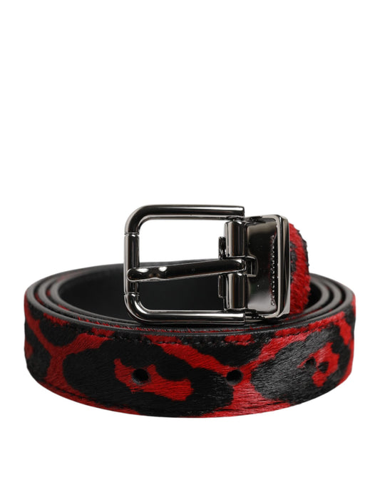 Dolce & Gabbana Schwarz Rot Leopard Silber Metallschnalle Gürtel