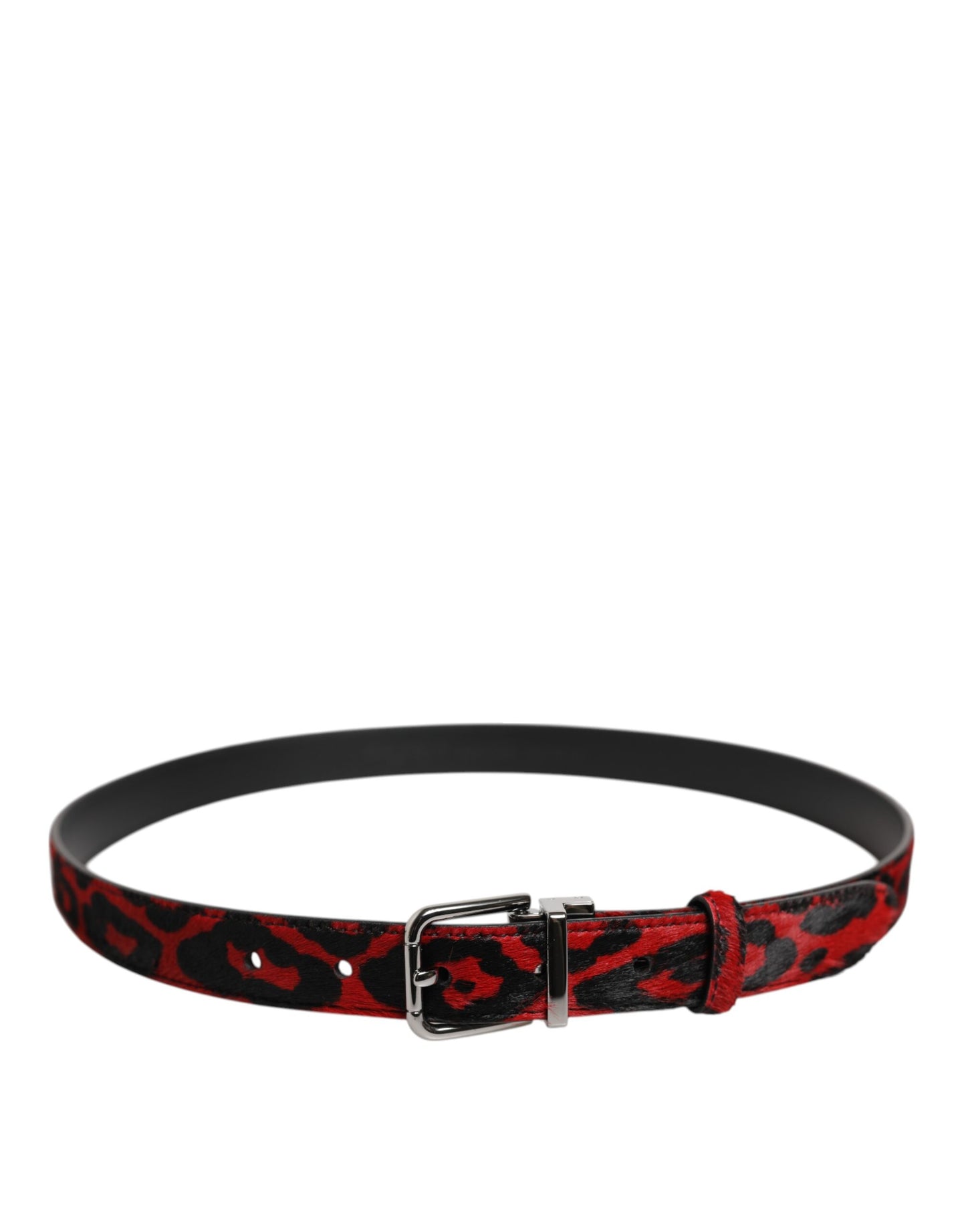 Dolce & Gabbana Schwarz Rot Leopard Silber Metallschnalle Gürtel