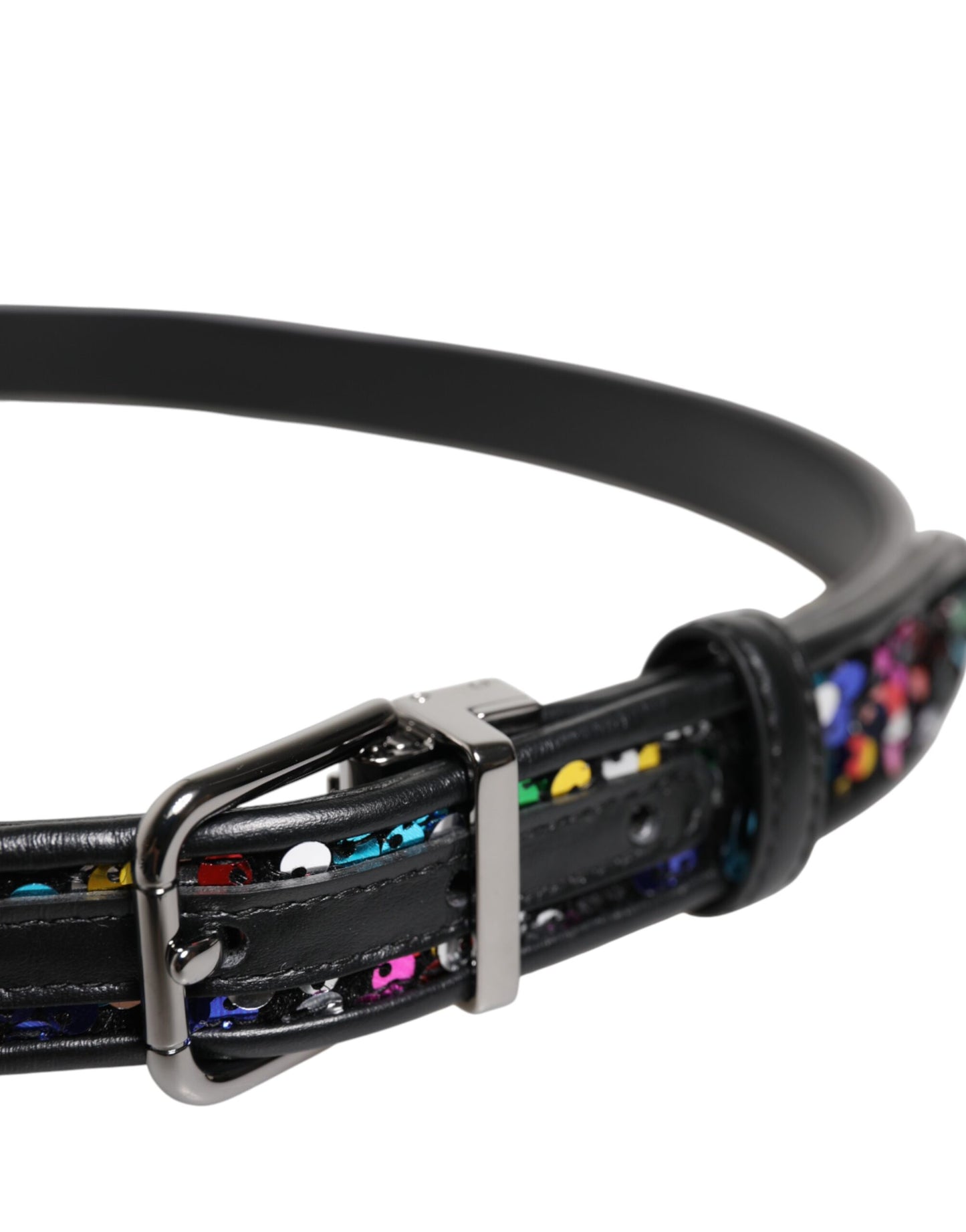 Dolce & Gabbana Schwarzer Gürtel mit Paillettenverzierung und Metallschnalle