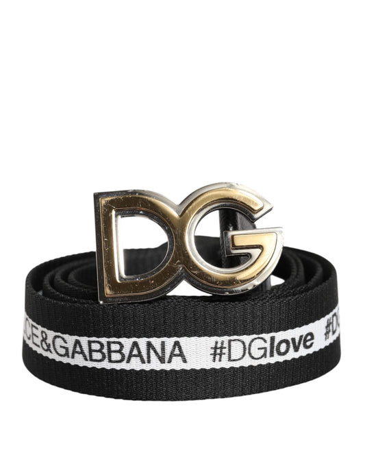 Dolce & Gabbana Schwarzer Baumwollgürtel mit goldfarbener Metallschnalle DG