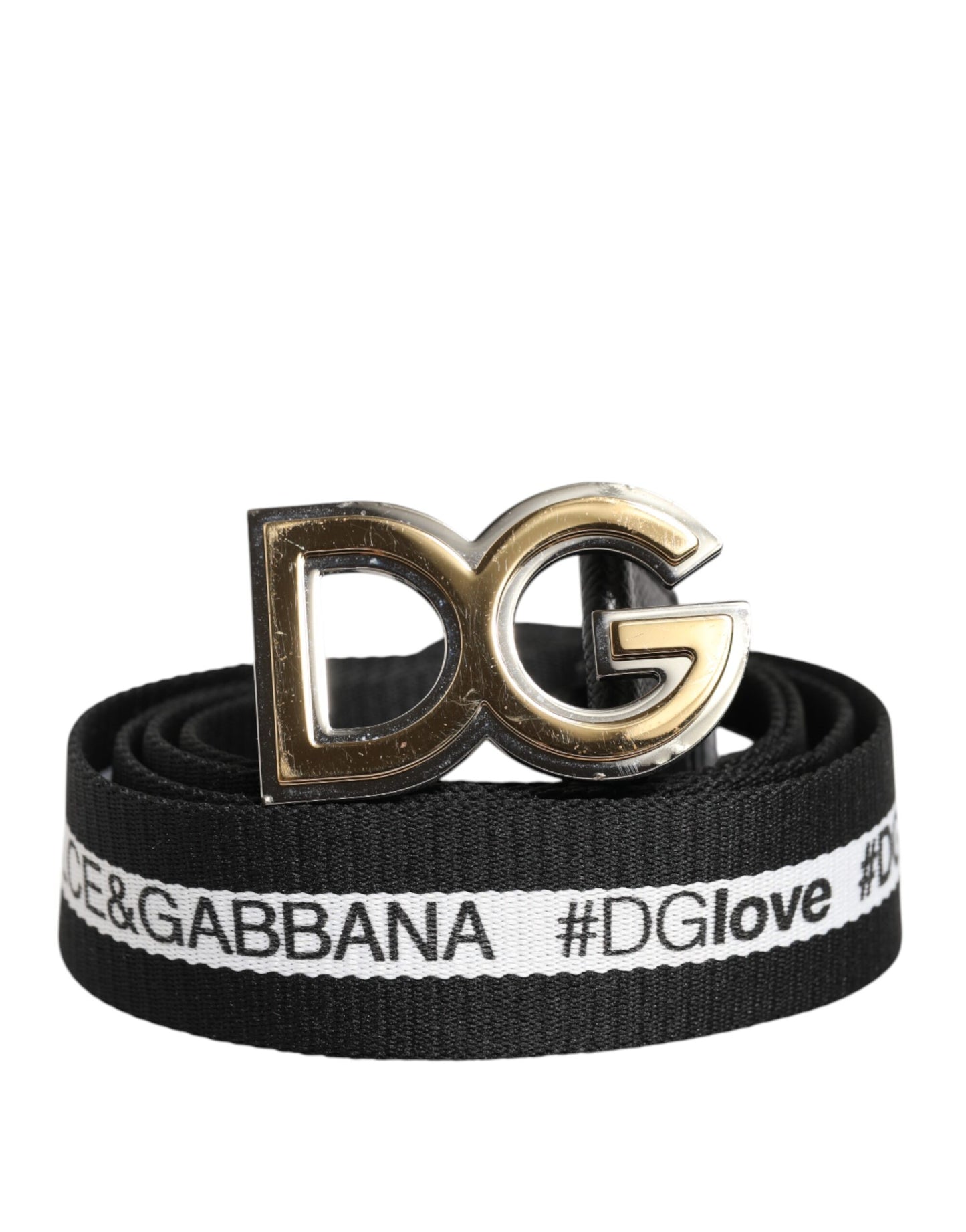 Dolce & Gabbana Schwarzer Baumwollgürtel mit goldfarbener Metallschnalle DG