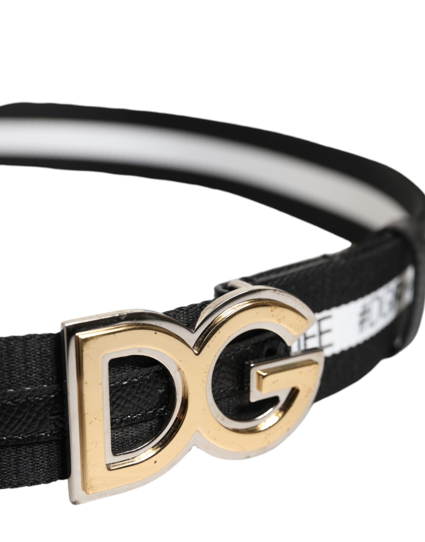 Dolce & Gabbana Schwarzer Baumwollgürtel mit goldfarbener Metallschnalle DG