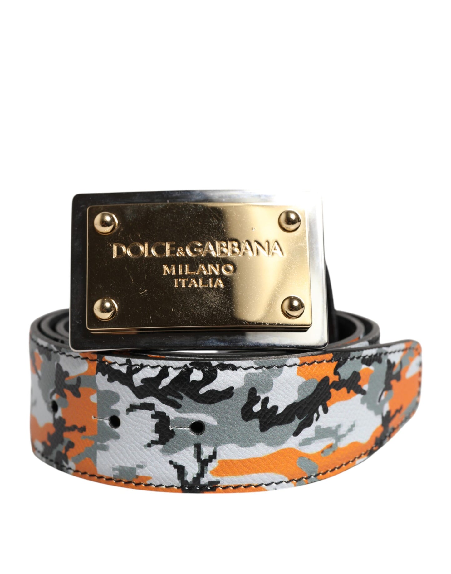 Dolce & Gabbana Multicolor Camouflage Metall Logo Schnalle Gürtel