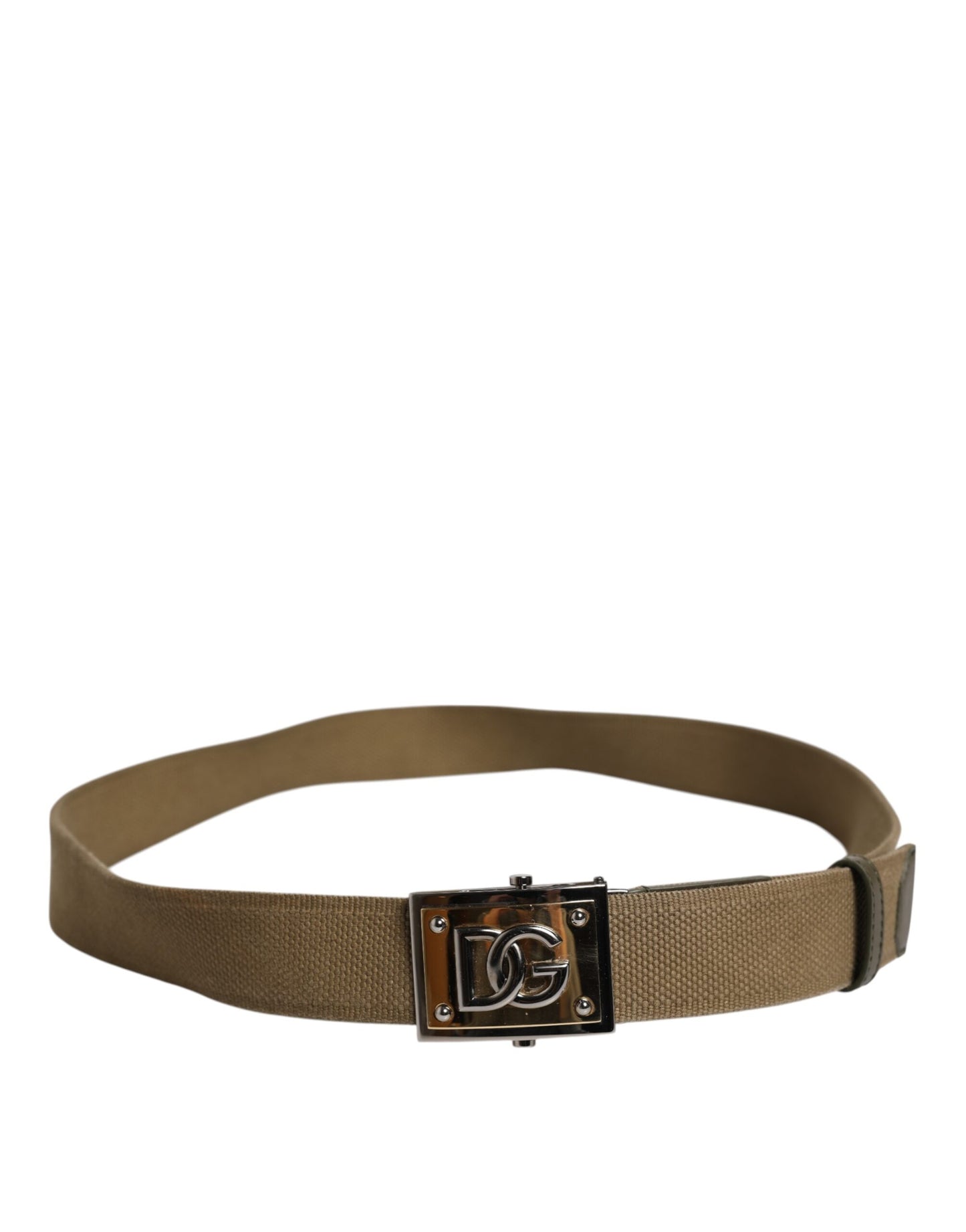 Dolce & Gabbana Militärischer Grüner Nylon Logo Metallschnalle Gürtel