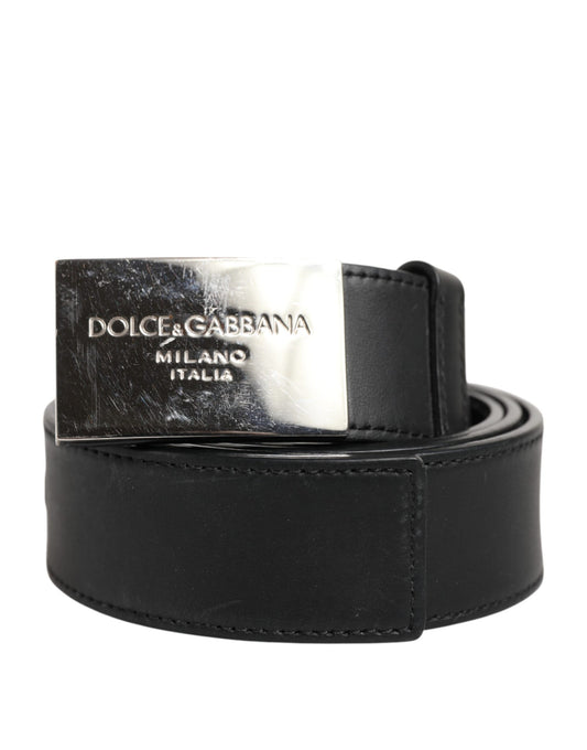 Dolce & Gabbana Schwarzer Leder-Gürtel mit klassischer Metall-Logo-Schnalle