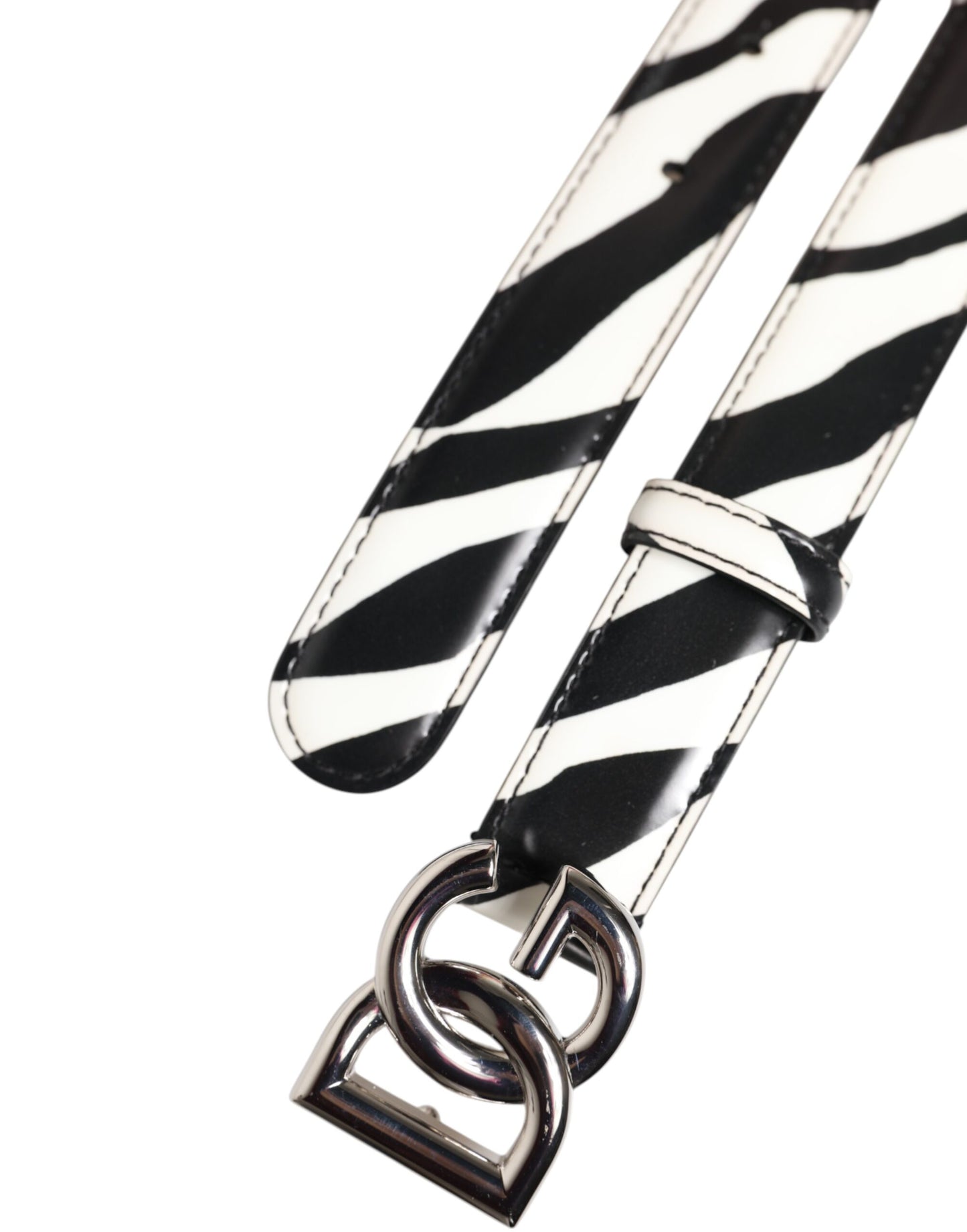 Dolce & Gabbana Schwarz Weiß Leder Silber Metall Schnalle Gürtel