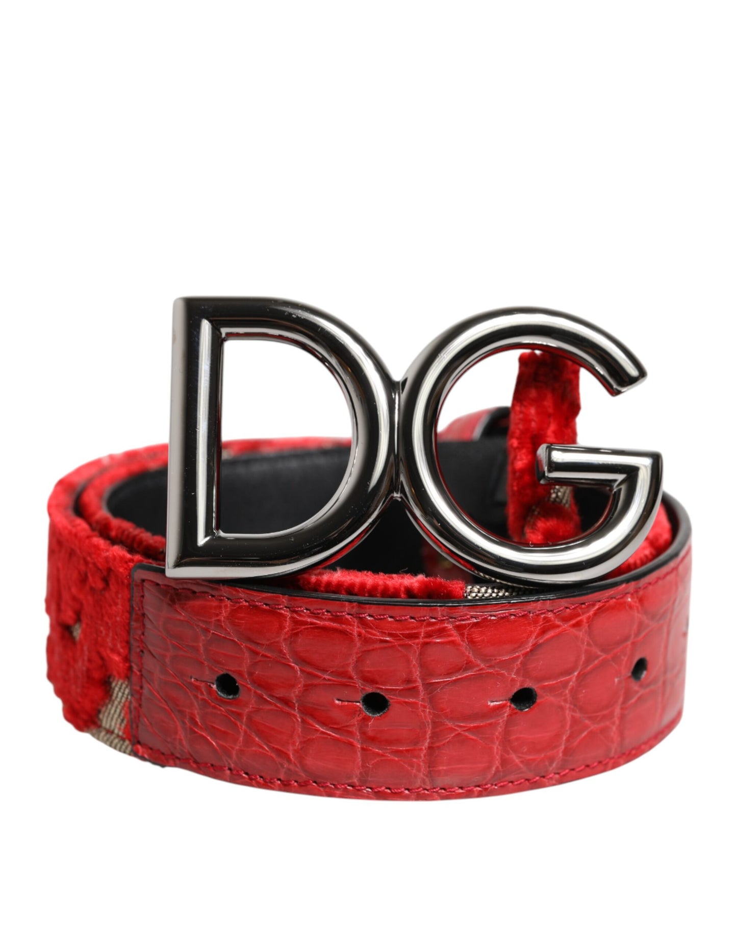 Dolce & Gabbana Roter Viskosegürtel mit silberner DG-Logo-Metallschnalle