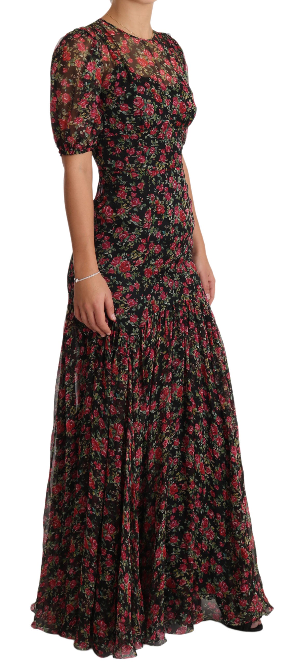 Dolce & Gabbana Schwarzes geblümtes Rosen A-Linien Shift-Kleid