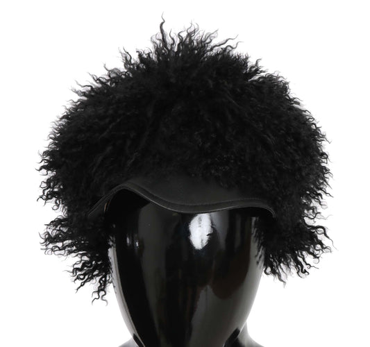 Dolce & Gabbana Schwarzer Tibet Lammfell Leder Gatsby Hut