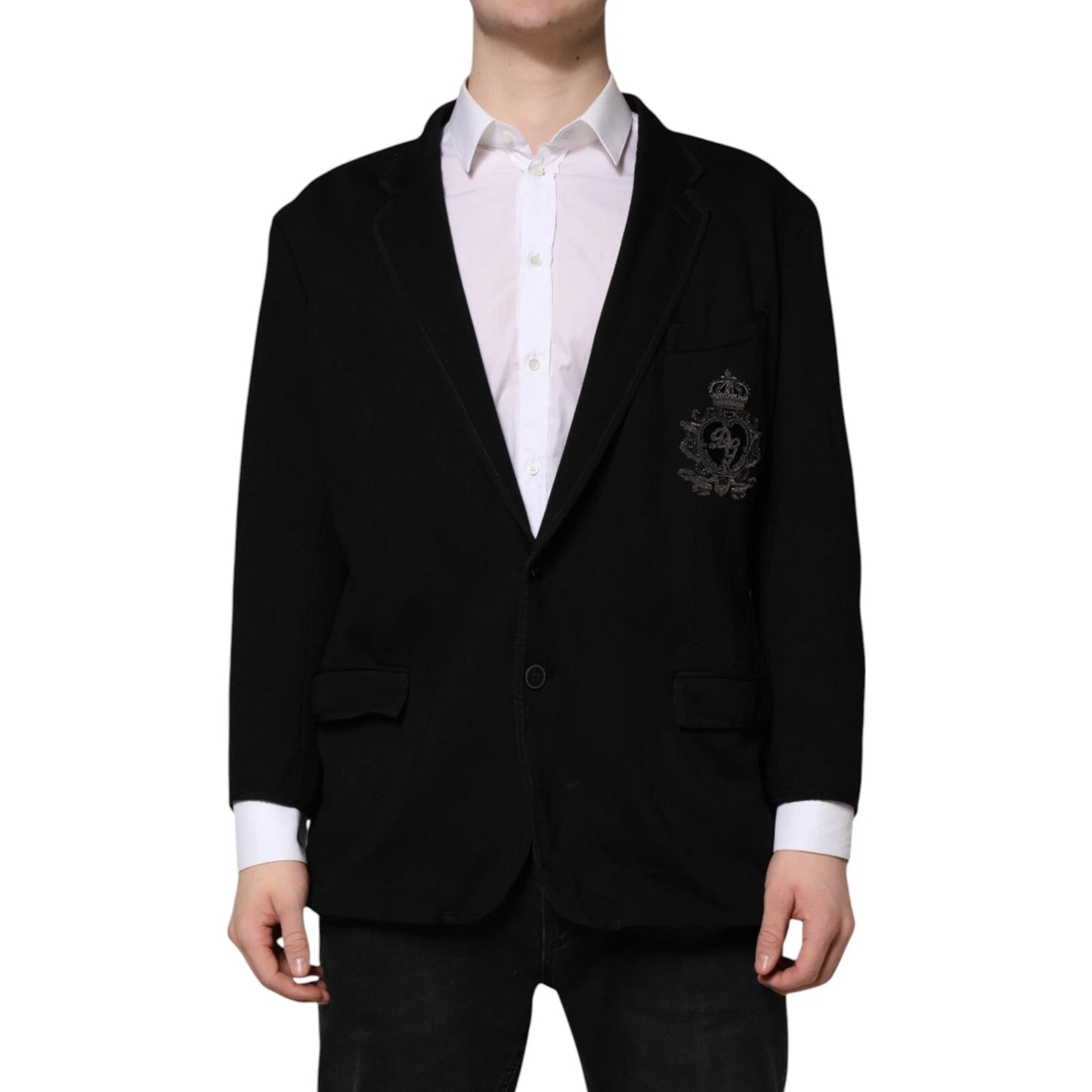 Dolce & Gabbana Schwarzer Viskose DG Crown Blazer Mantel Jacke