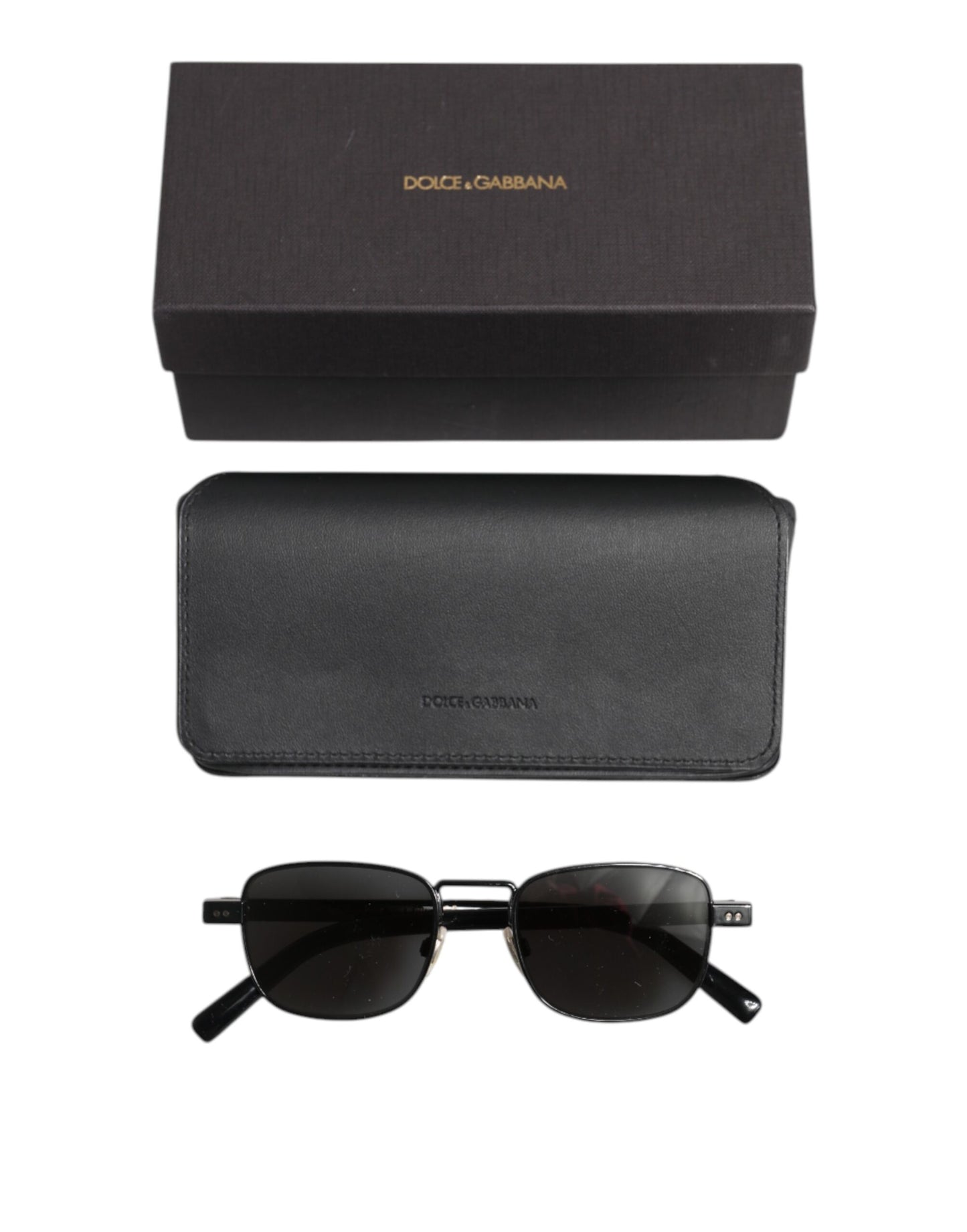 Dolce & Gabbana Schwarzer Metallrahmen mit quadratischen Gläsern DG2222 Eyewear Sonnenbrillen