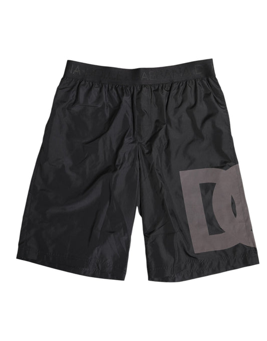 Dolce & Gabbana Schwarzer Logoprint Beachwear Männer Shorts Bademode