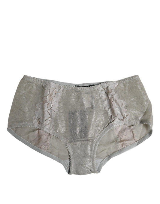 Dolce & Gabbana Graue Baumwolle Floral Spitze Hohe Taille Panty Unterwäsche