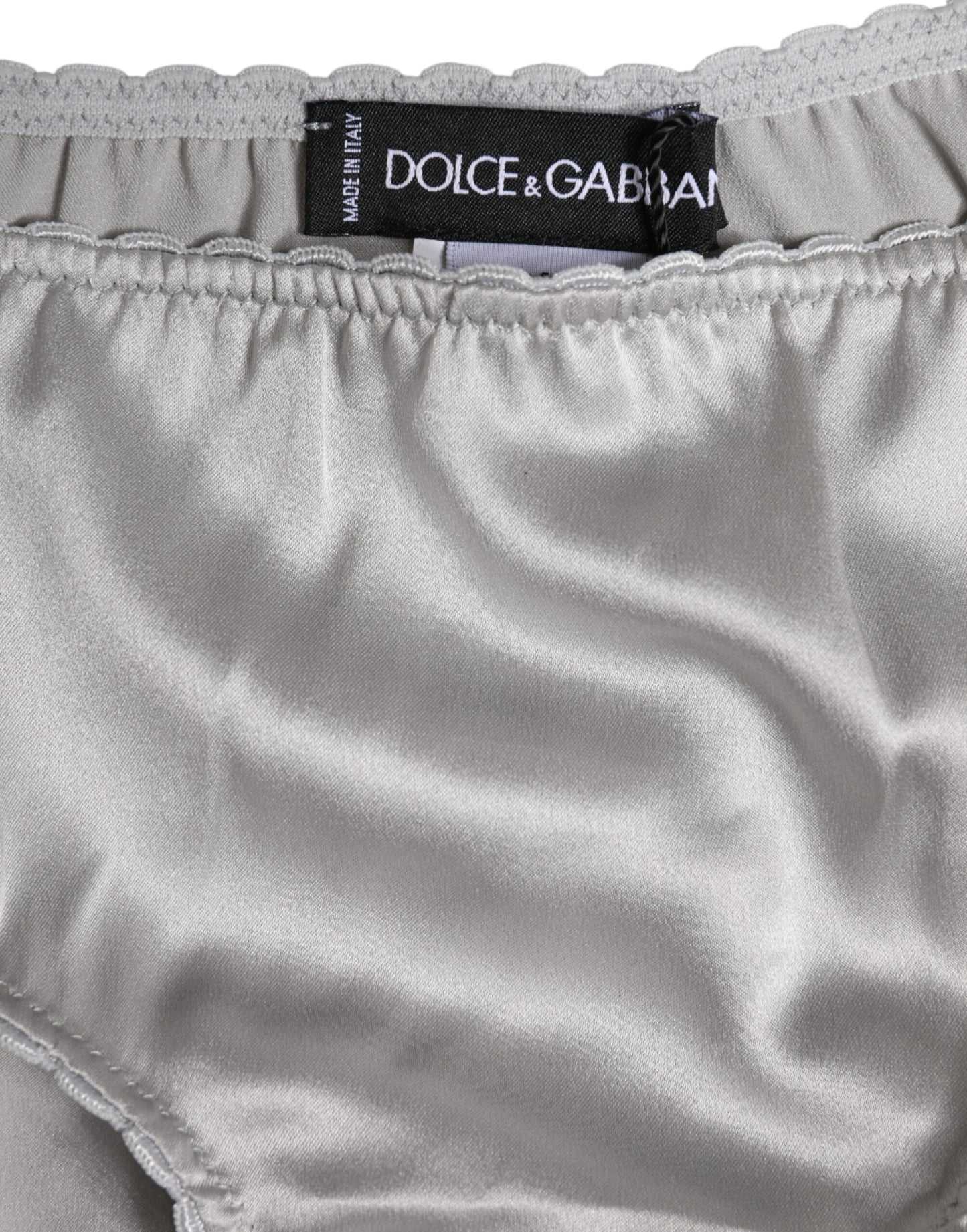 Dolce & Gabbana Graue Seiden-Stretch-Unterteile mit niedriger Taille Panty Unterwäsche