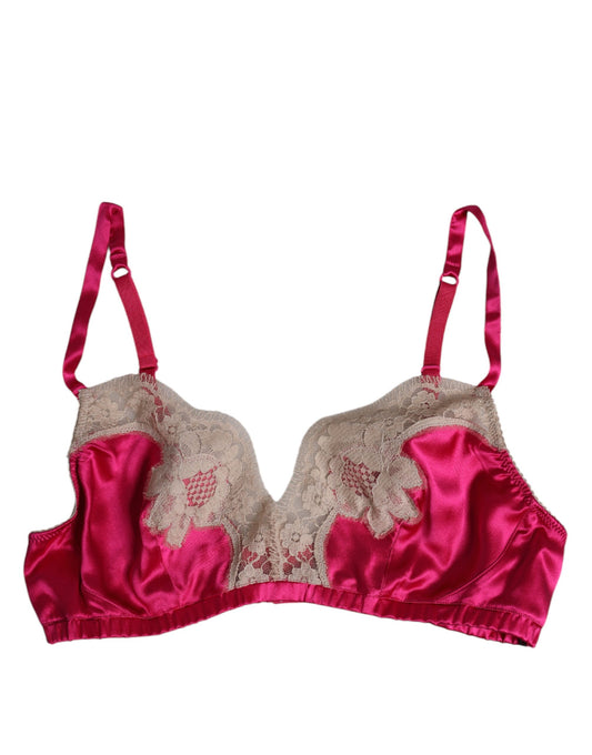 Dolce & Gabbana Magenta Floral Lace Silk Non Wire BH Unterwäsche